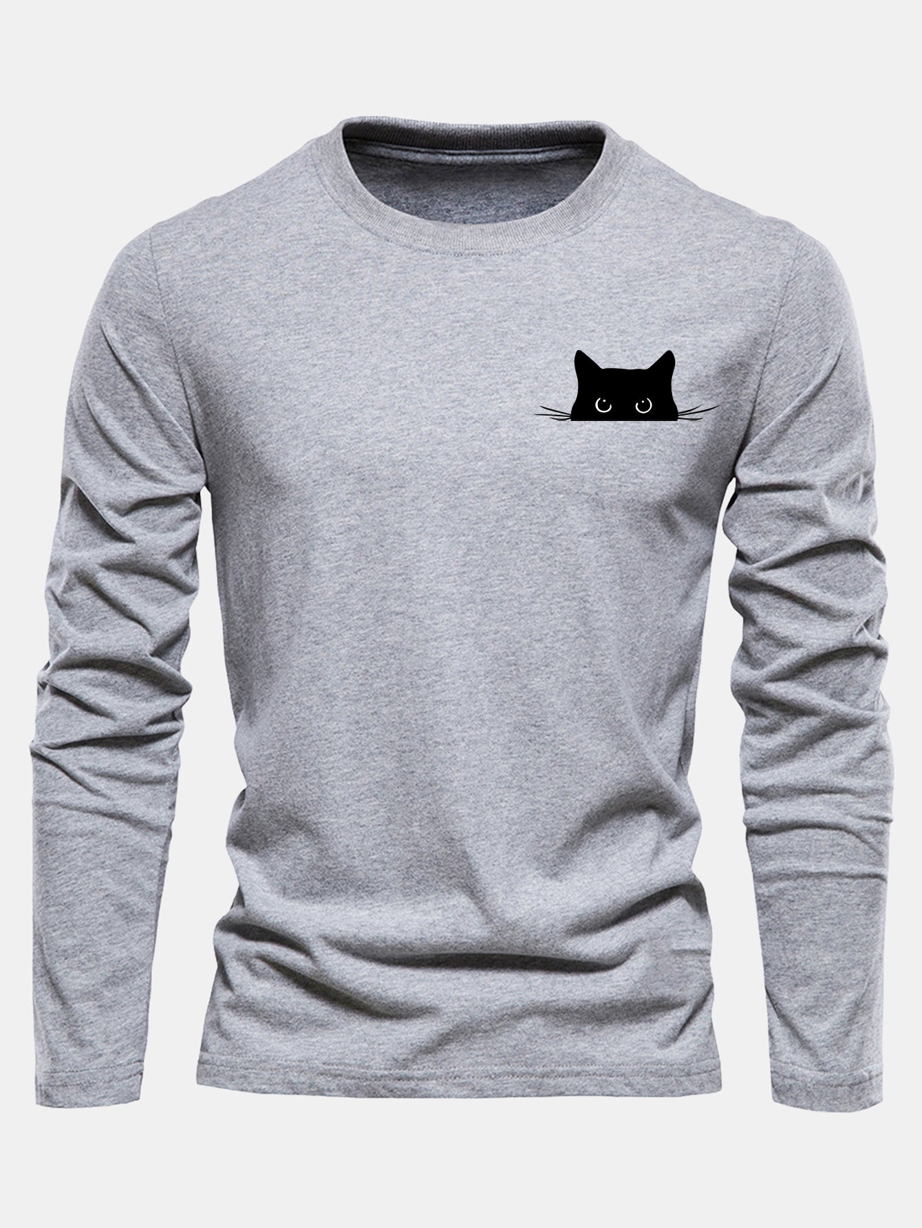 Long Sleeve Black Cat Print Cotton T-Shirt