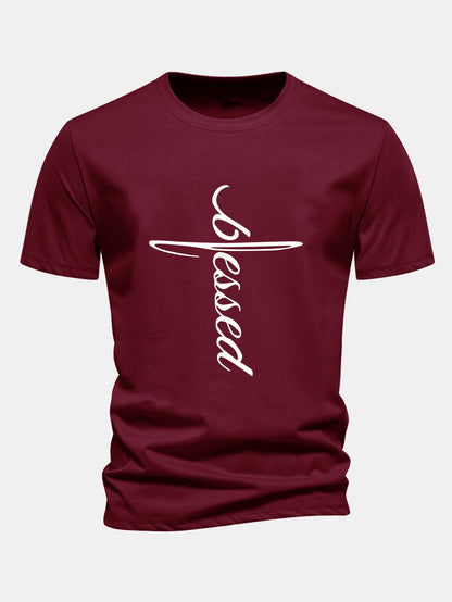 Regular Fit Blessed Print Cotton T-Shirt