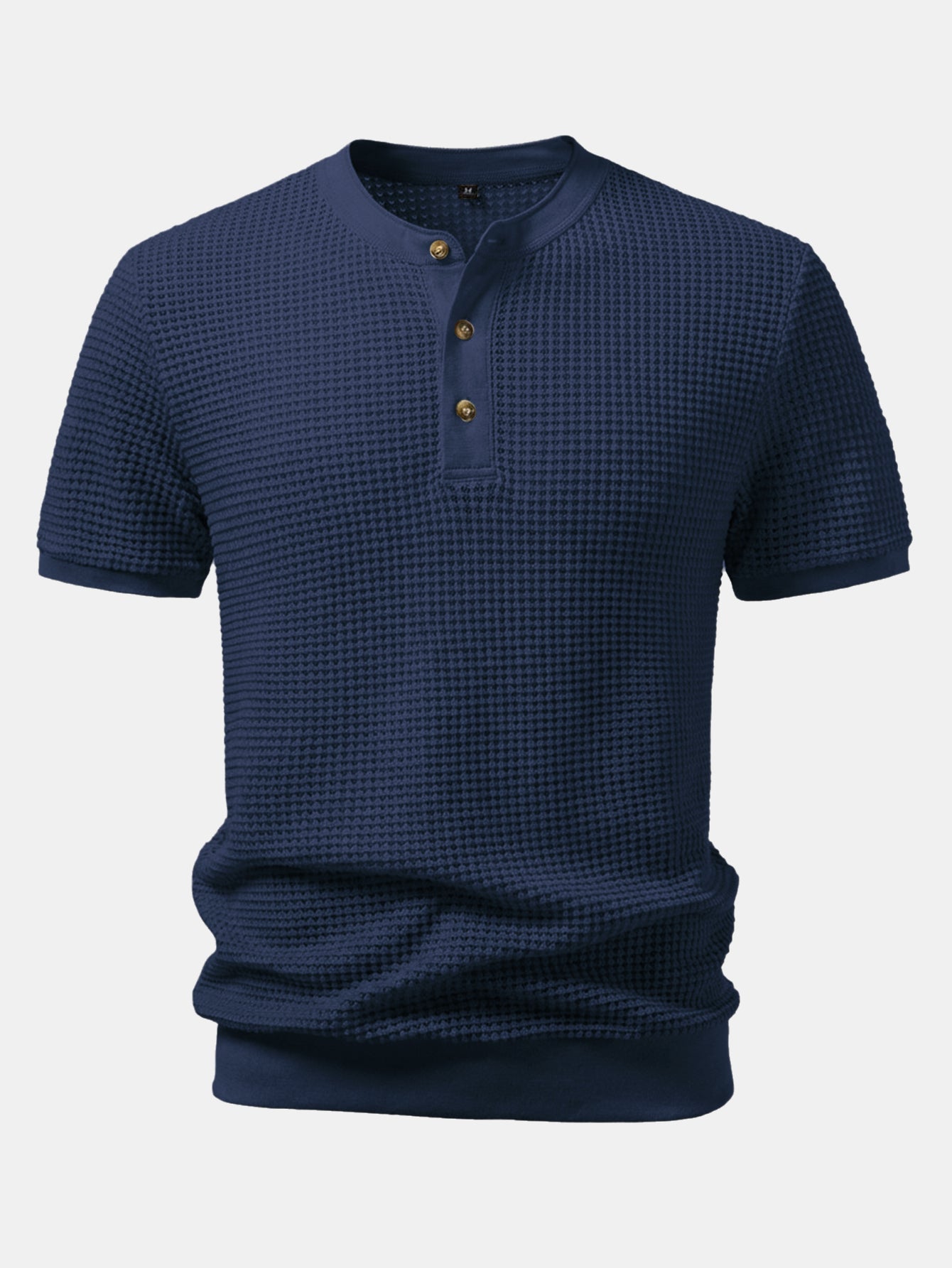 Waffle Textured Ribbed Hem Henley Shirt