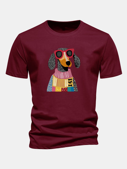 Regular Fit Sweater Dog Print Cotton T-Shirt