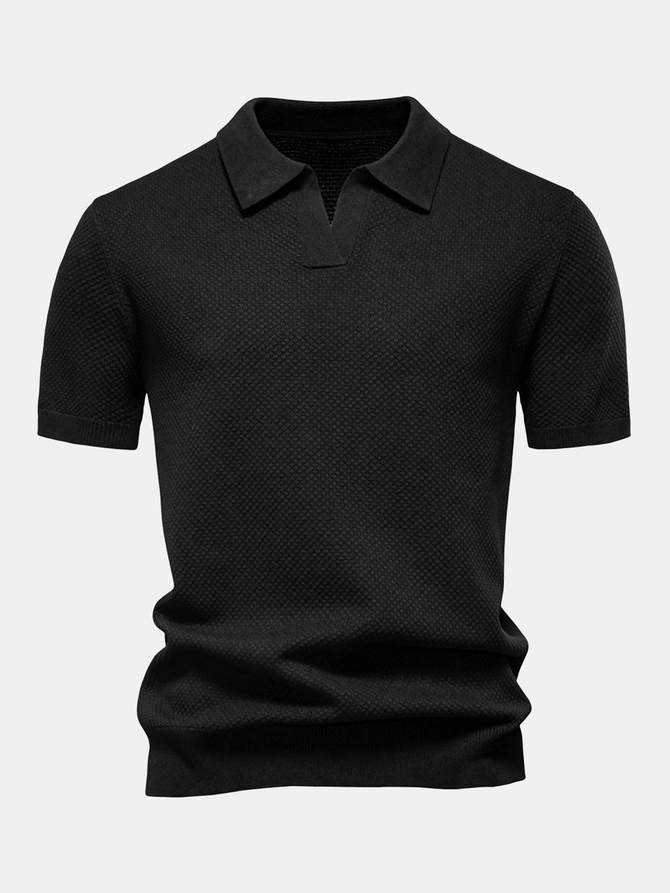 Pineapple Texture Knit V Neck Polo Shirt