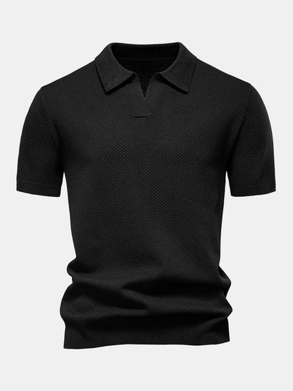 Pineapple Texture Knit V Neck Polo Shirt