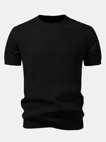 Ribbed Crew Neck Knit T-Shirt