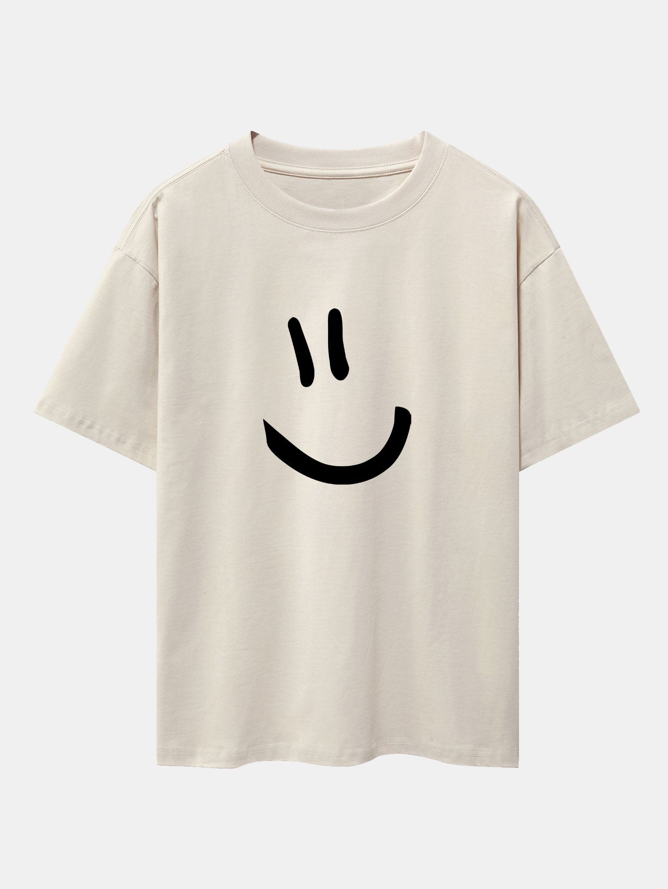 Smiley Face Print Drop Shoulder Oversize T-Shirt