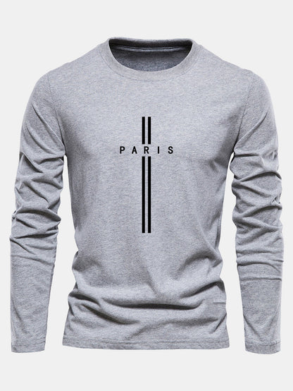 Long Sleeve Paris Stripe Print Cotton T-Shirt