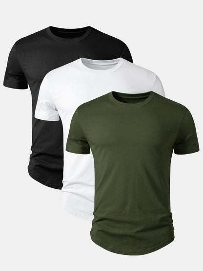 3 Pieces Basic Cotton Arc Hem T-Shirts