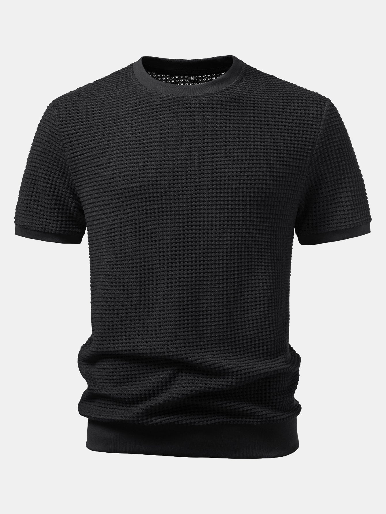 Short Sleeve Waffle Ribbed Hem T-Shirt