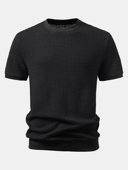 Short Sleeve Waffle Ribbed Hem T-Shirt
