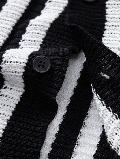 Drop Shoulder Stripe Crochet Shirt
