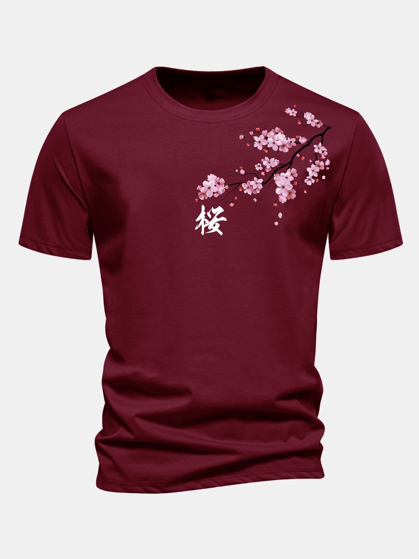 Regular Fit Cherry Blossoms Print Cotton T-Shirt