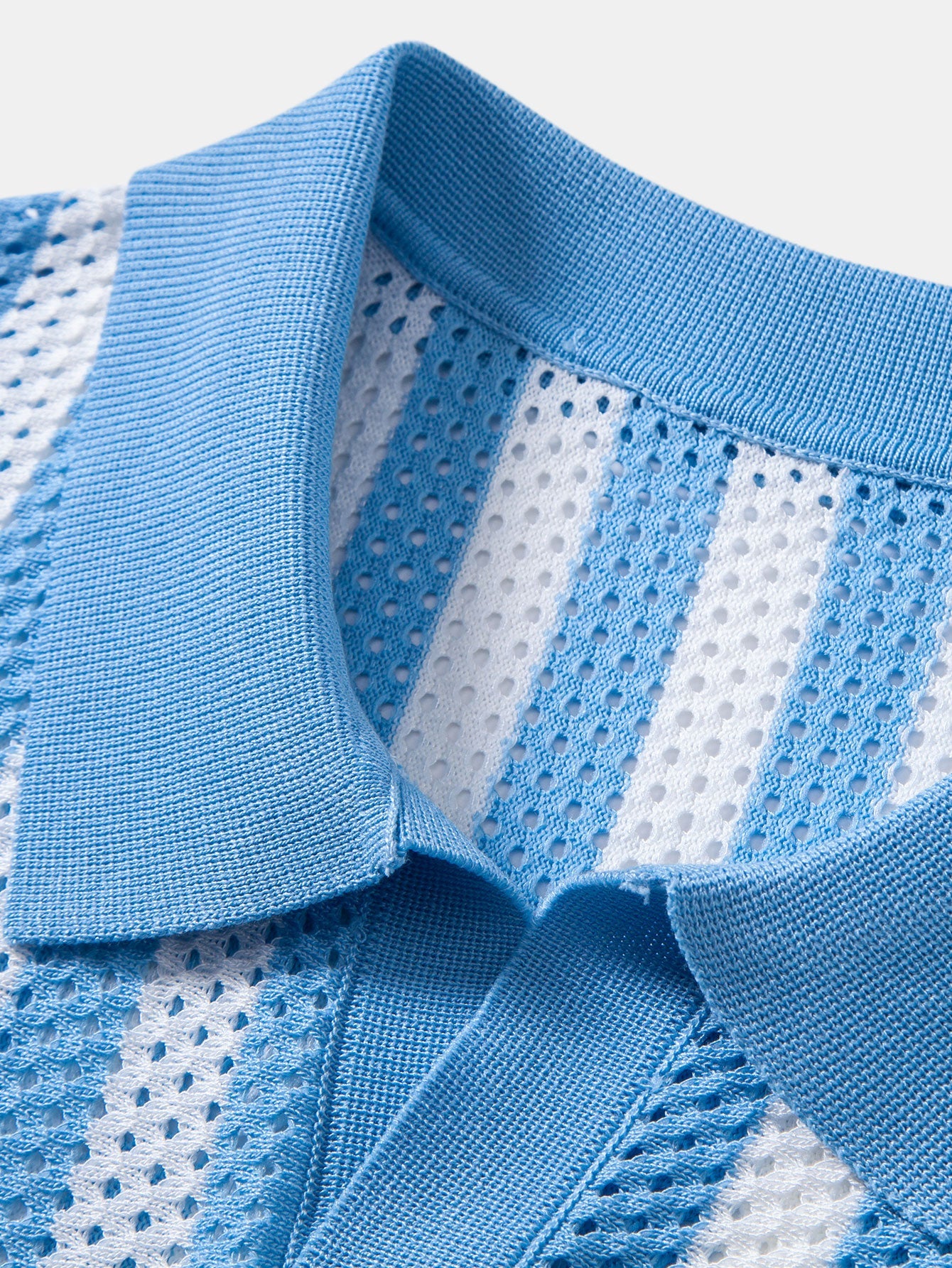 Stripe Johnny Collar Open Knit Polo