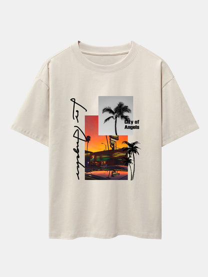 Los Angeles Scenery Print Drop Shoulder Oversize T-Shirt