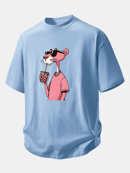 Relax Fit Pink Panther Print Cotton T-Shirt