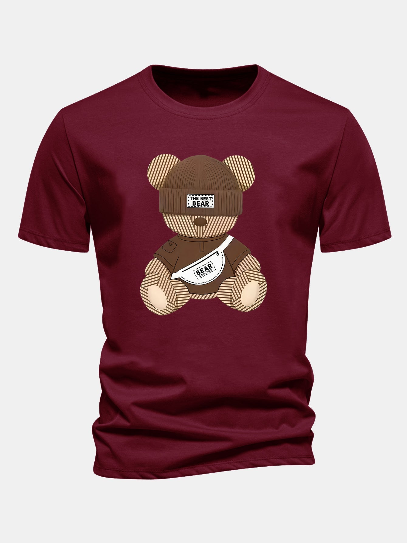 Regular Fit Stripe Bear Print Cotton T-Shirt