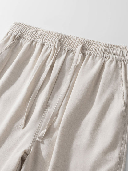 Linen Cotton Blend Drawstring Shorts