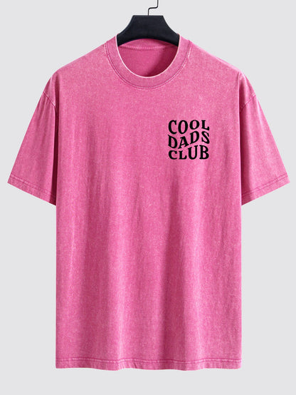 Cool Dads Club Print Washed Distressed Drop Shoulder T-Shirt