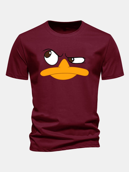 Regular Fit Emoji Duck Print Cotton T-Shirt