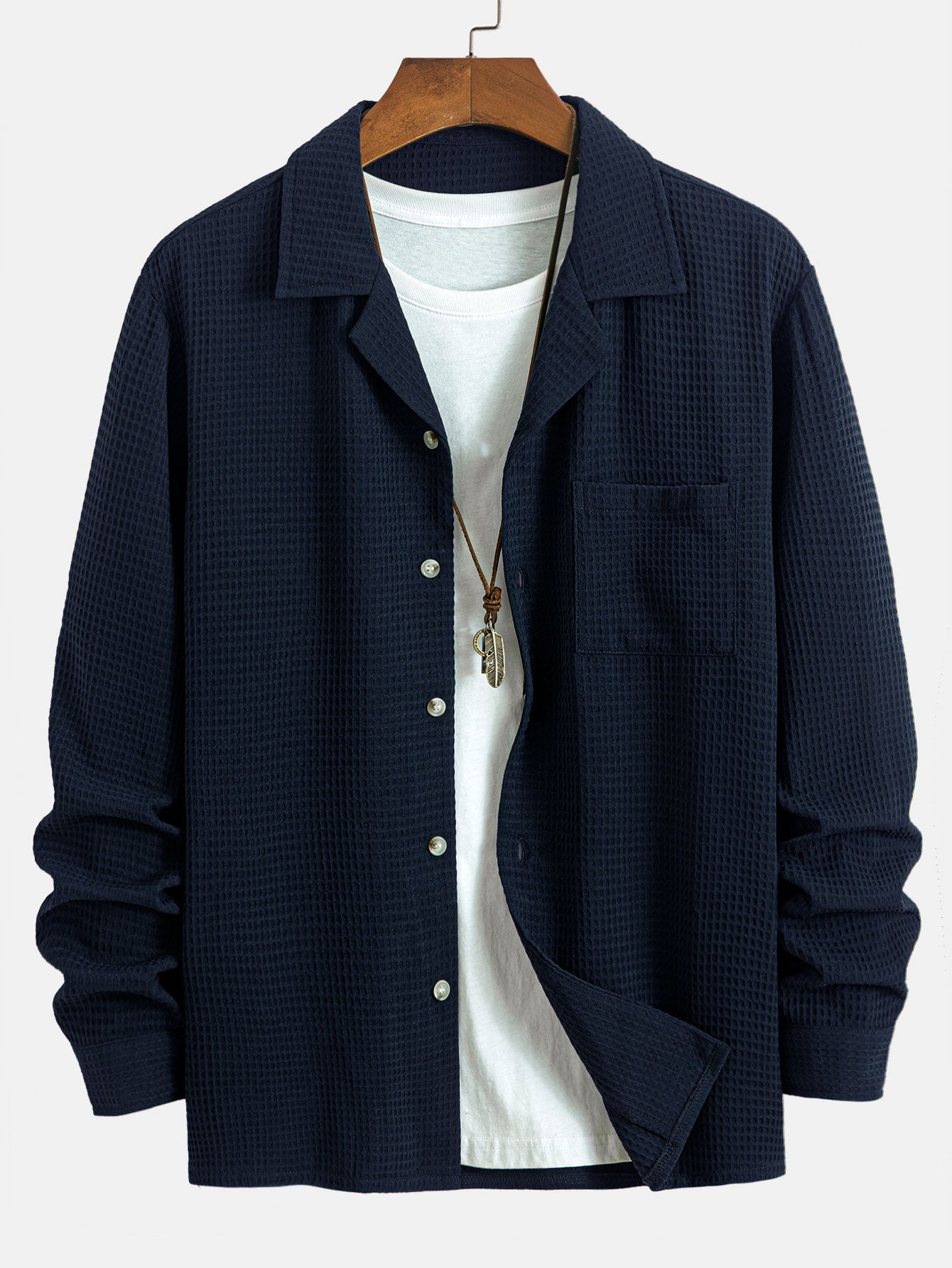 Long Sleeve Waffle Cuban Collar Shirt