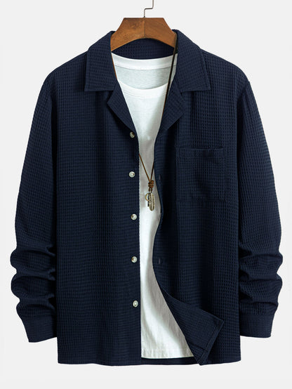 Long Sleeve Waffle Cuban Collar Shirt