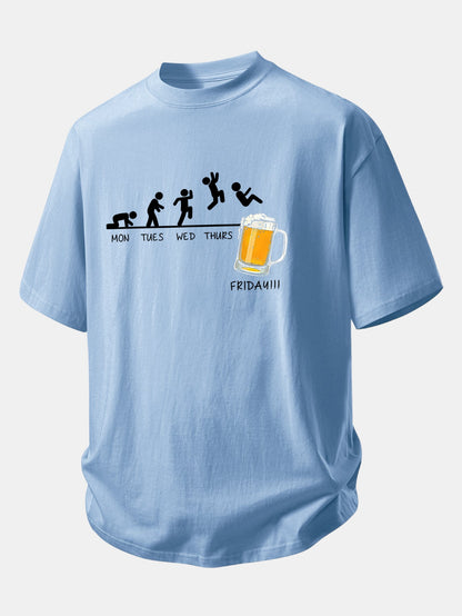 Relax Fit Beer Weekly Plan Print Cotton T-Shirt