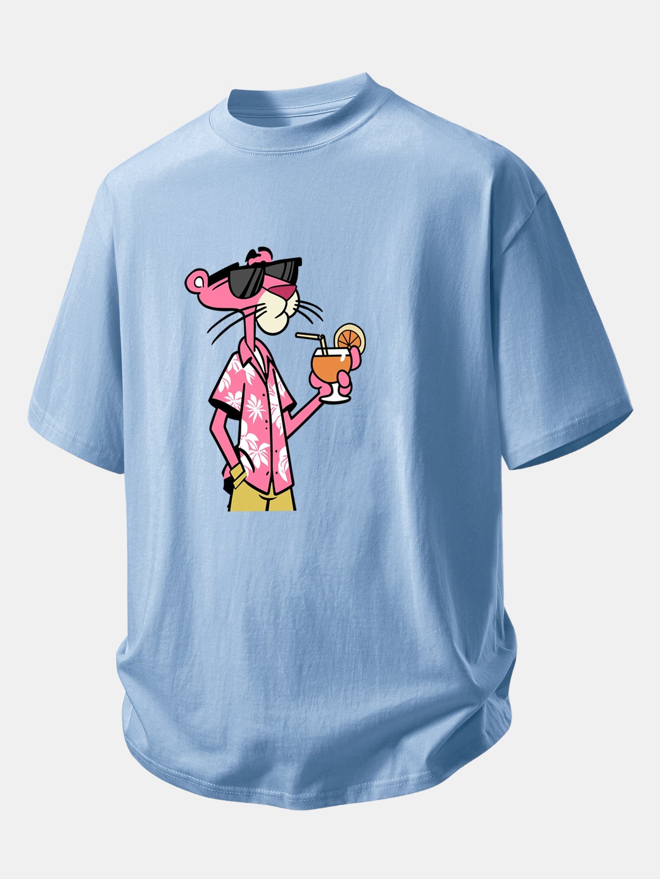Relax Fit Vacation Pink Panther Print Cotton T-Shirt