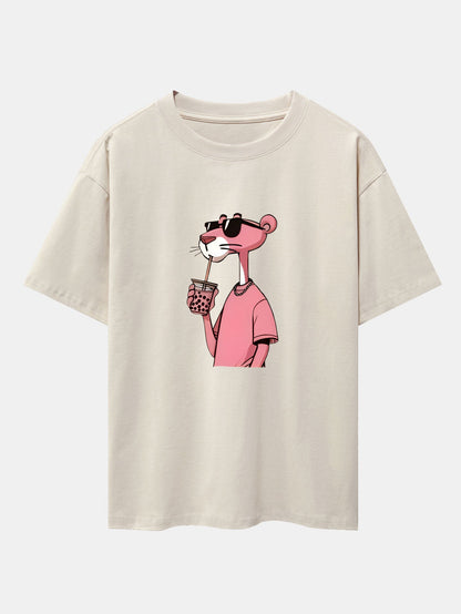 Pink Panther Print Drop Shoulder Oversize T-Shirt