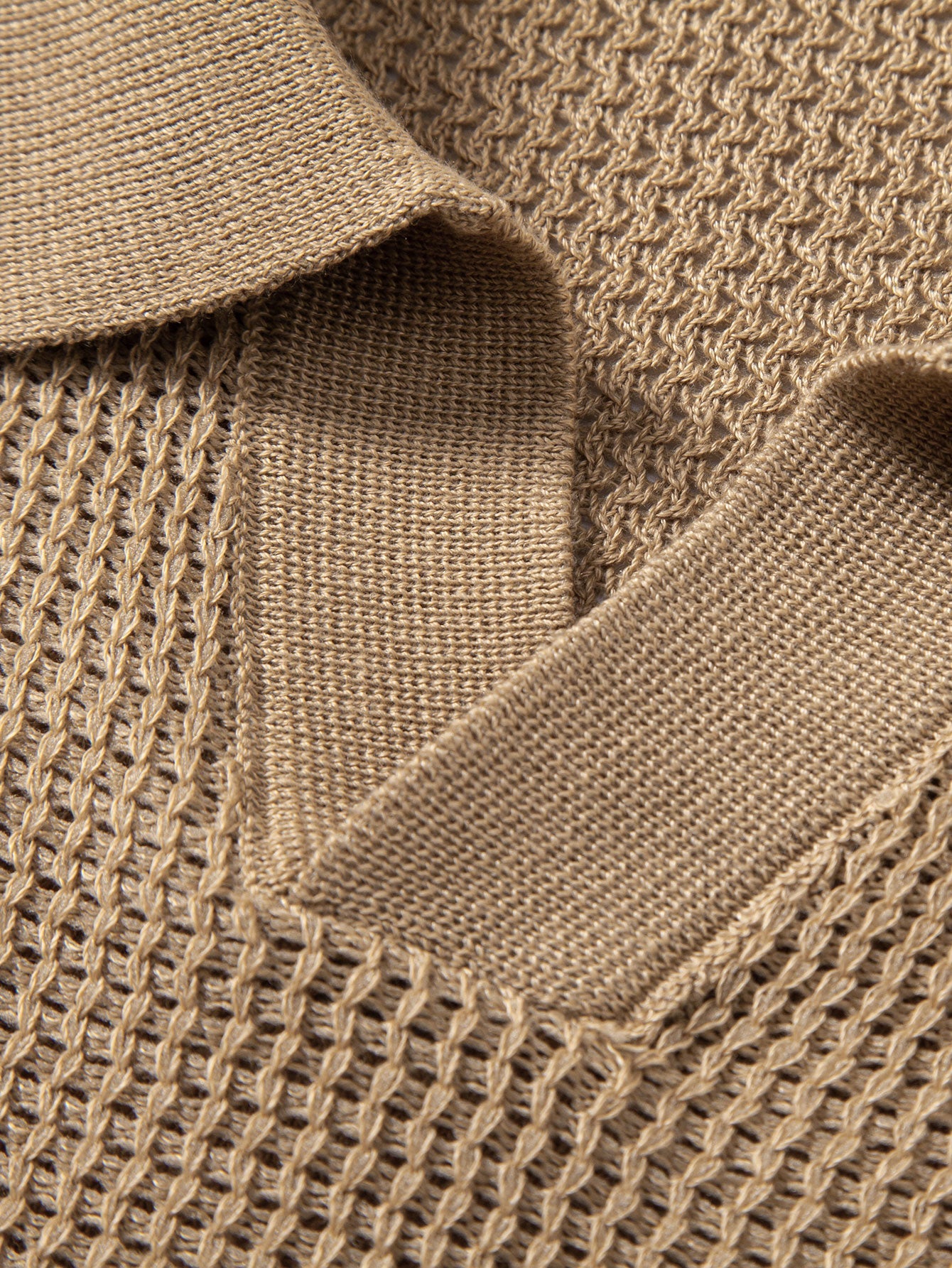 Textured Johnny Collar Crocheted Knit Polo