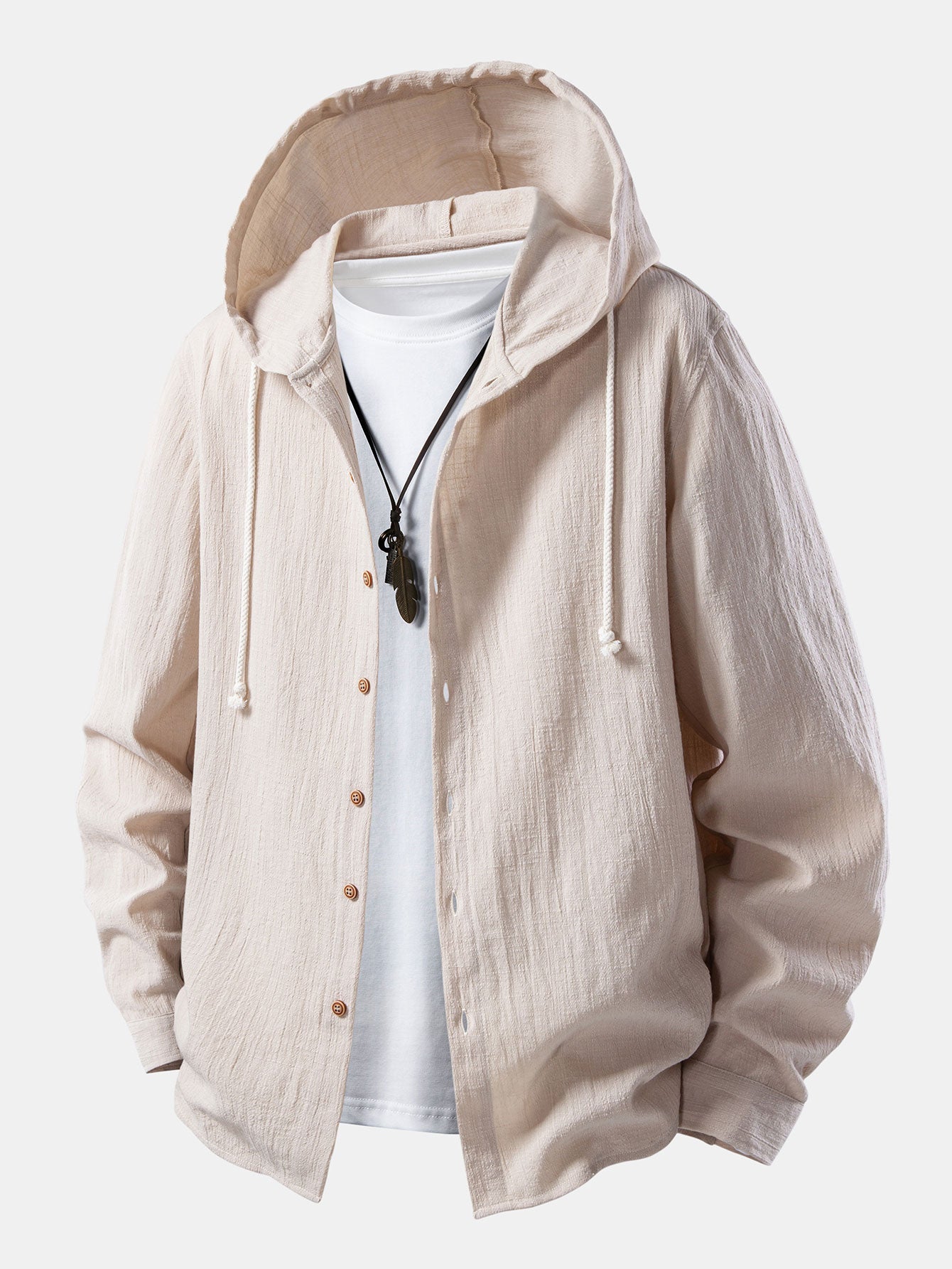 Linen Look Textured Hooded Shirt
