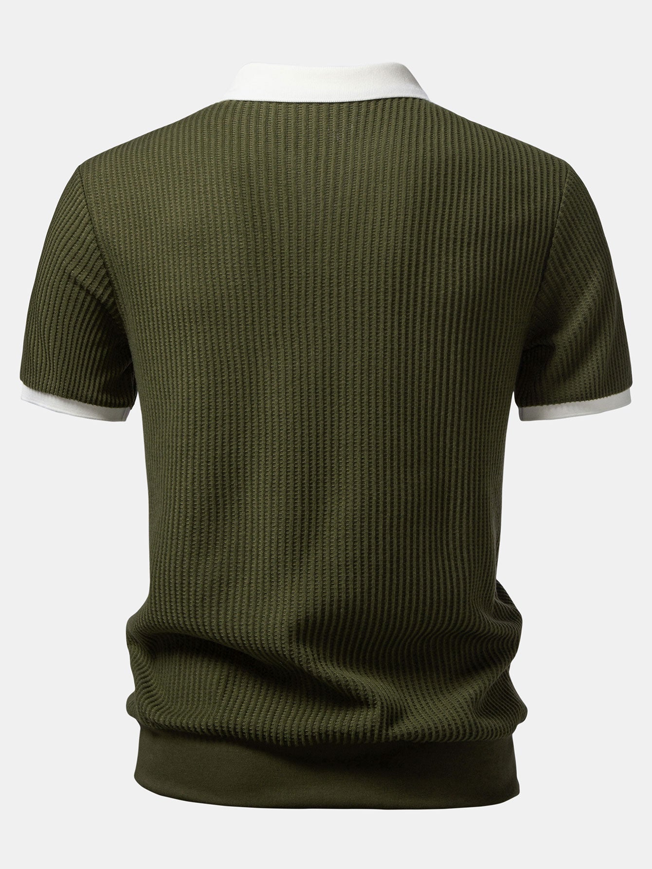Contrast Knit Waffle Johnny Collar Polo