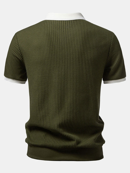 Contrast Knit Waffle Johnny Collar Polo