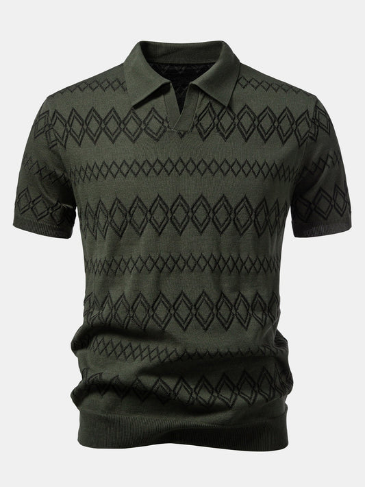Geometric Jacquard Johnny Collar Polo