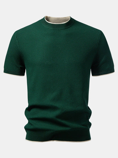 Contrast Trim Textured Knit T-Shirt