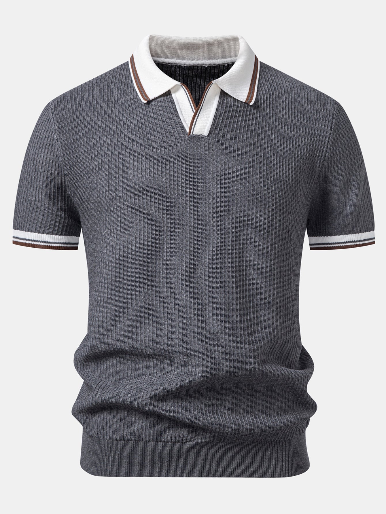 Contrast Trim Waffle Johnny Collar Knit Polo