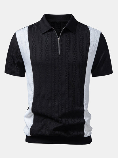 Two Tone Twisted Jacquard Zipper Knit Polo