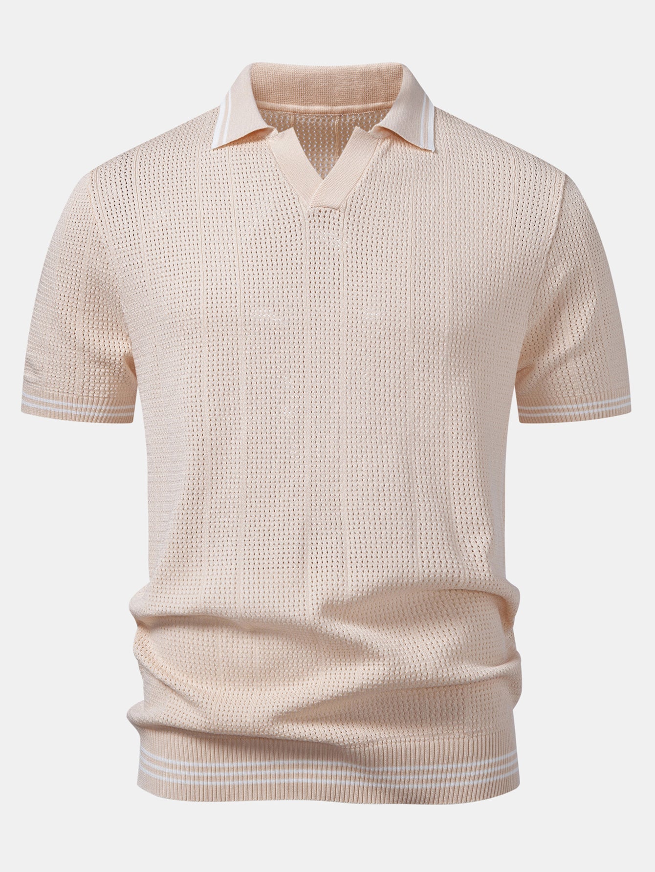 Contrast Johnny Collar Open Knit Polo