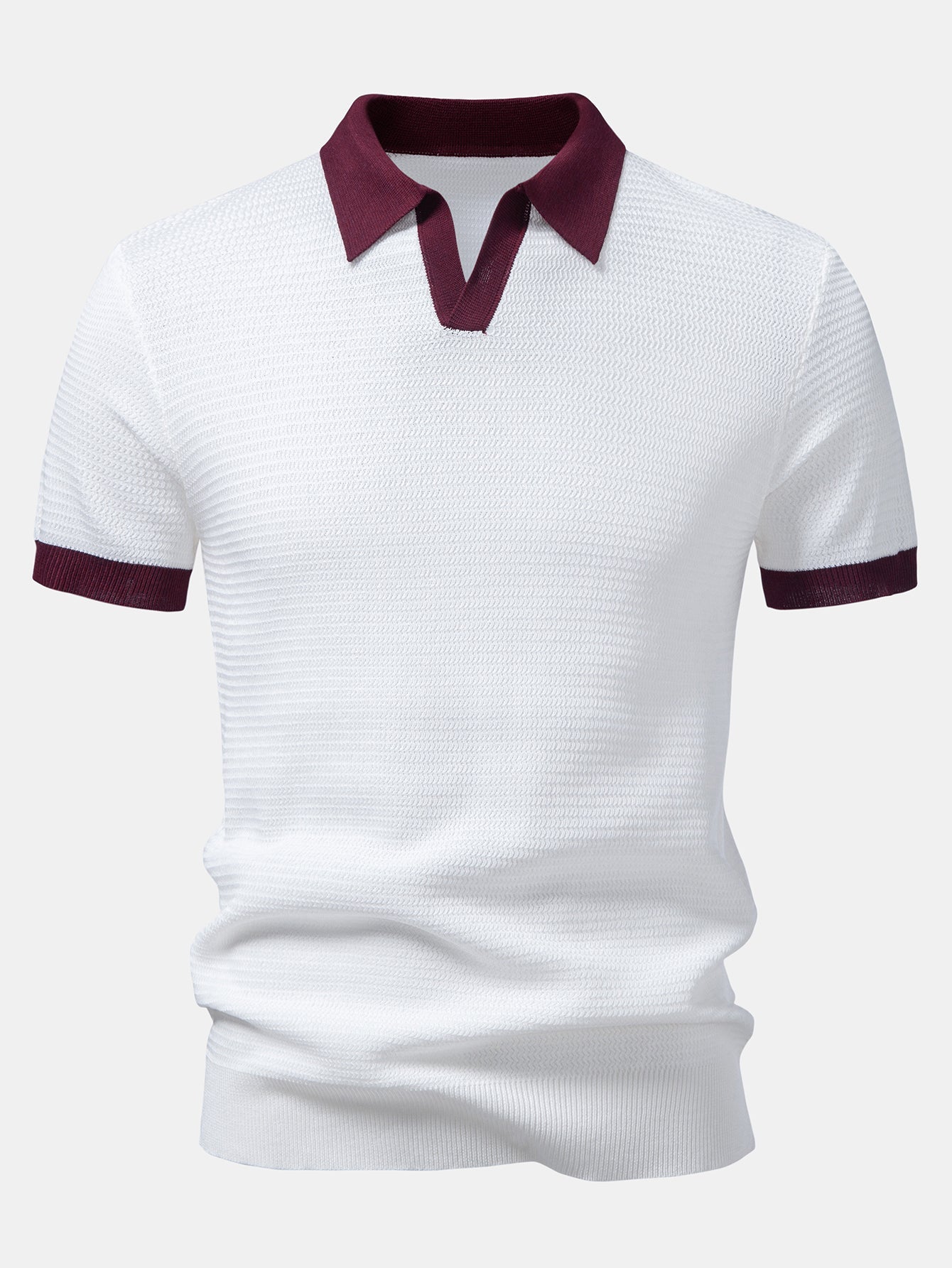 Textured Contrast Johnny Collar Knit Polo