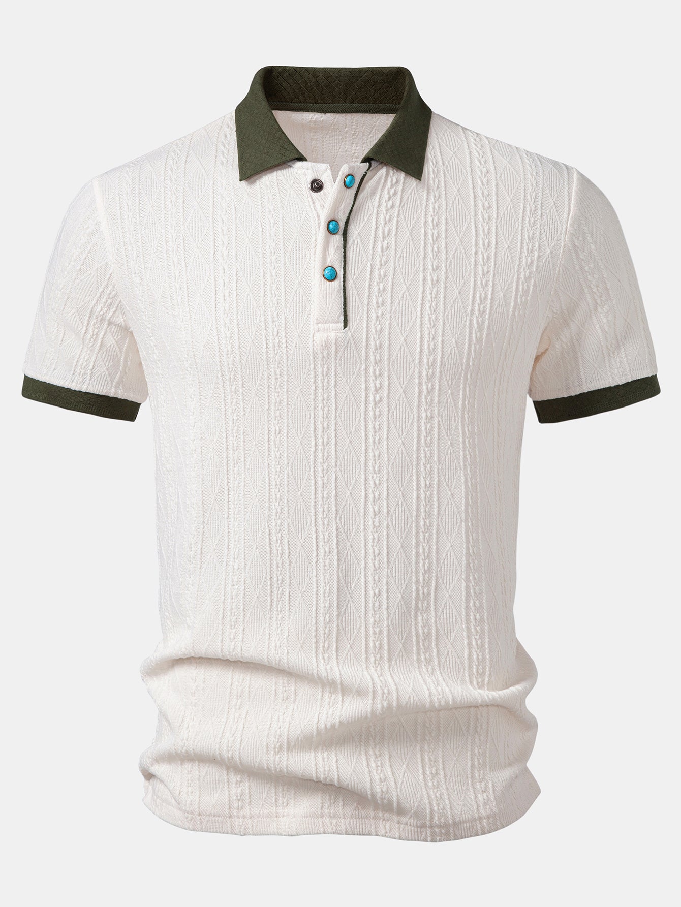 Contrast Collar Geometric Jacquard Knit Polo
