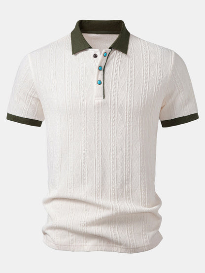 Contrast Collar Geometric Jacquard Knit Polo