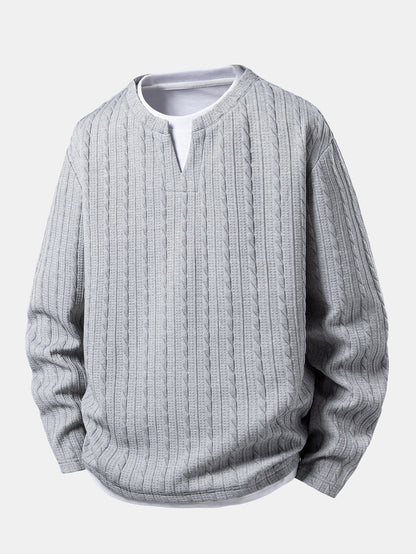 Relax Fit 2 In 1 Twisted Jacquard Notched Collar T-Shirt
