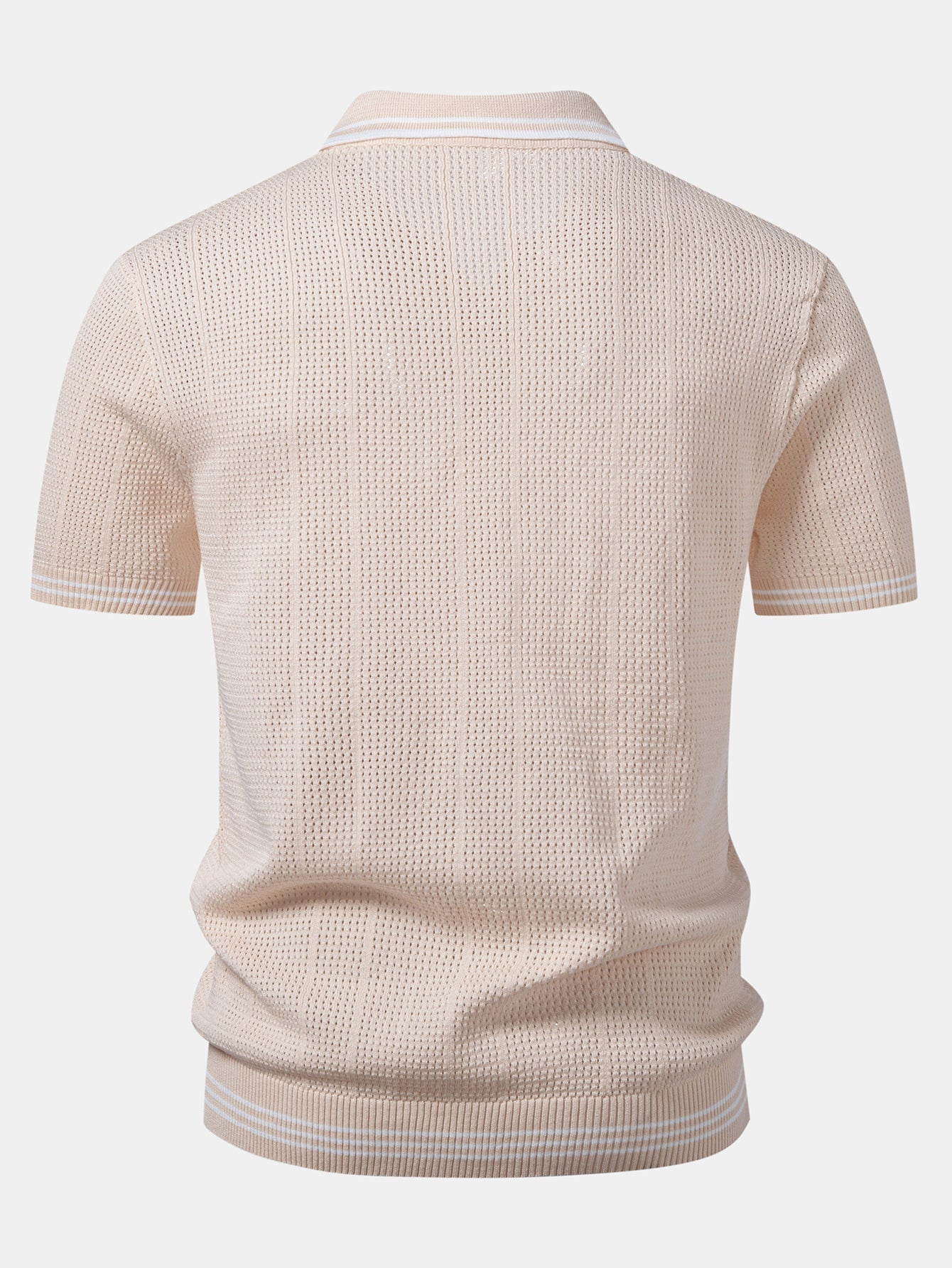 Contrast Johnny Collar Open Knit Polo