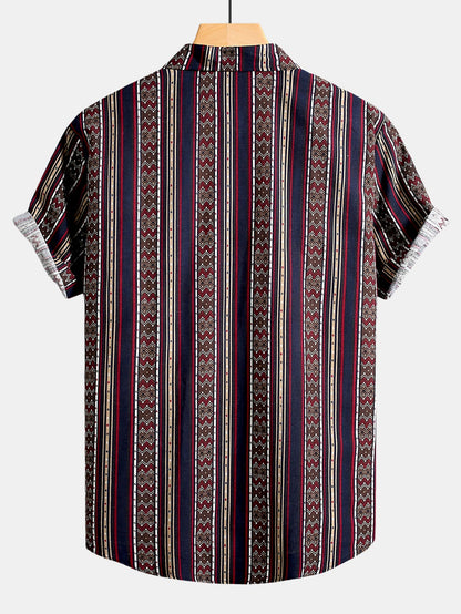 Tribal Geometric Stripe Print Cotton Shirt