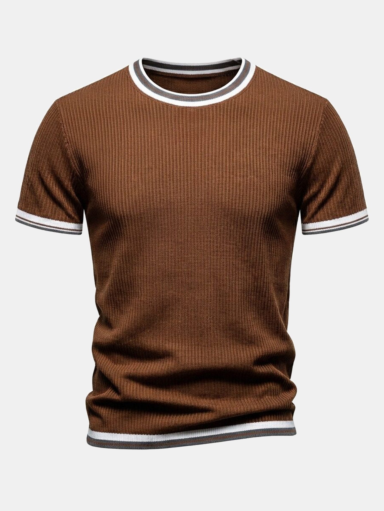 Textured Contrast Crew Neck Knit T-Shirt