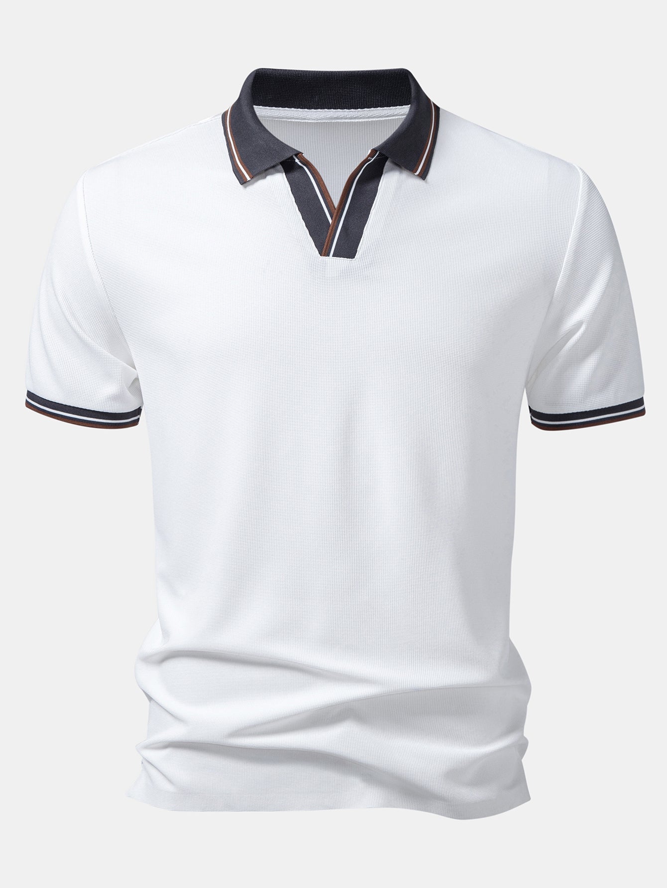 Contrast Trim Waffle Johnny Collar Polo