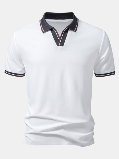 Contrast Trim Waffle Johnny Collar Polo