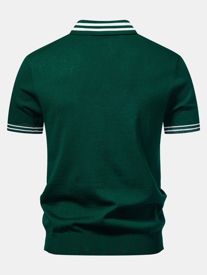 Contrast Trim Twisted Jacquard Knit Polo