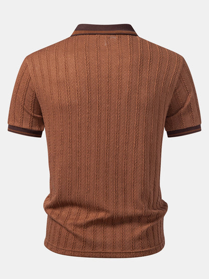 Wheat Ear Jacquard Zipper Knit Polo