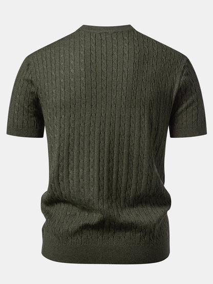 Twisted Jacquard Crew Collar Knit T-Shirt