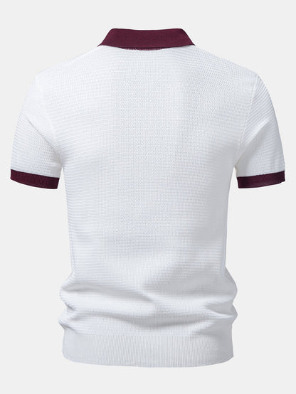Textured Contrast Johnny Collar Knit Polo