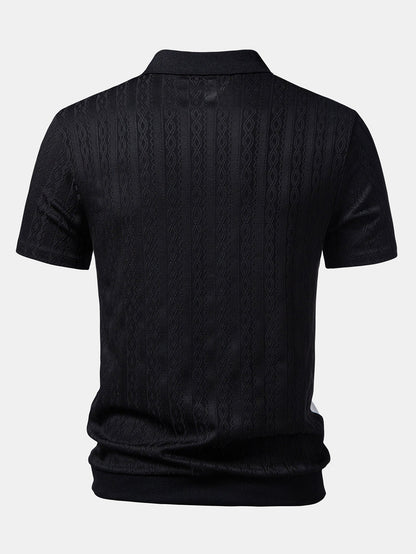 Two Tone Twisted Jacquard Zipper Knit Polo