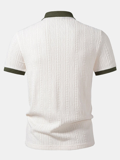 Contrast Collar Geometric Jacquard Knit Polo